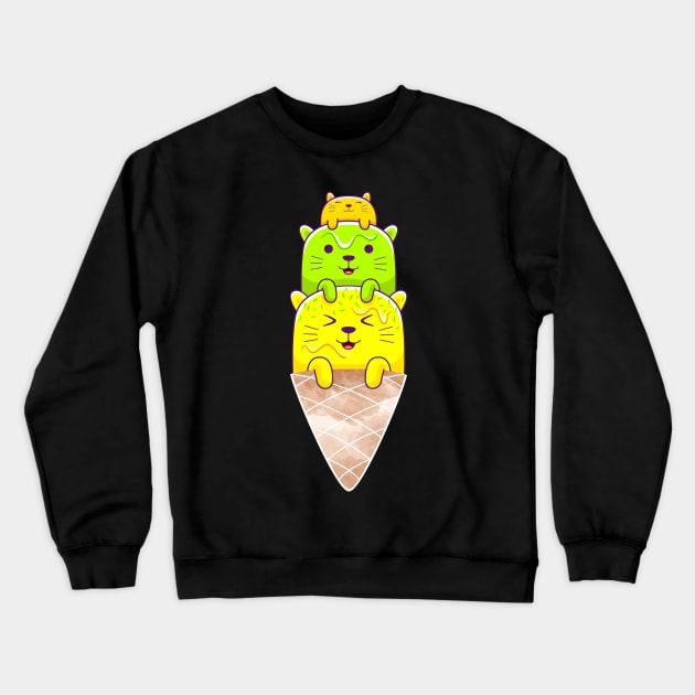 Of Cats, Ice cream and Cones - Melting Cool Cats Crewneck Sweatshirt by PosterpartyCo